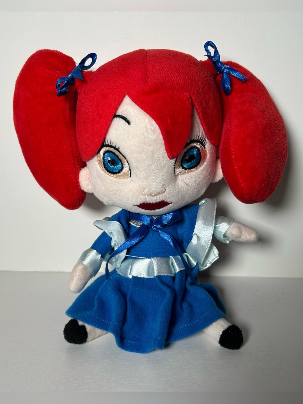 Poppy Playtime Intelligent Girl Horror Game Red Hair Plush Doll Blue Dress